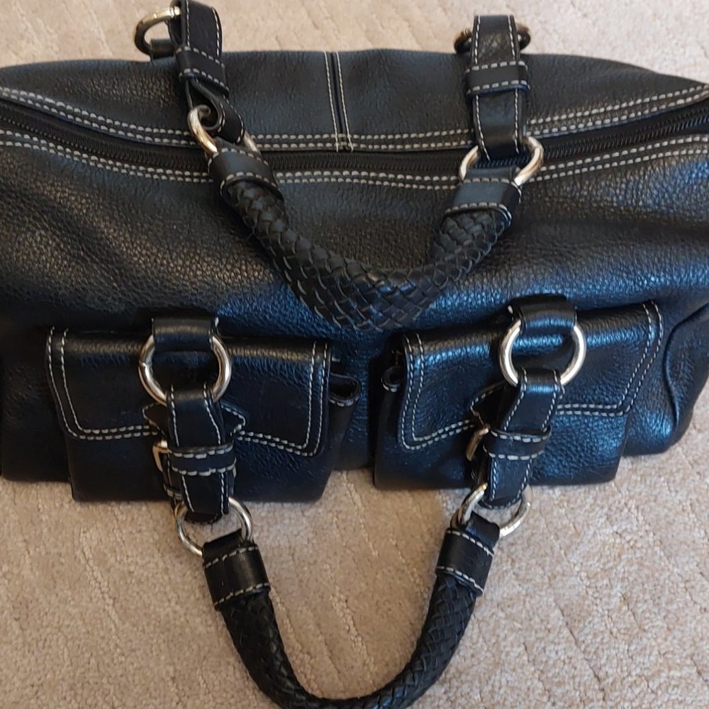 Vintage, Used Black Leather Talbots Hand Bag